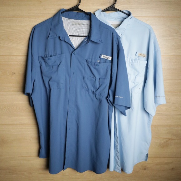 Columbia Other - 2x Columbia PFG‎ Fishing Shirt Blue Short Sleeve Mens Vented Quick Dry Omnishade
